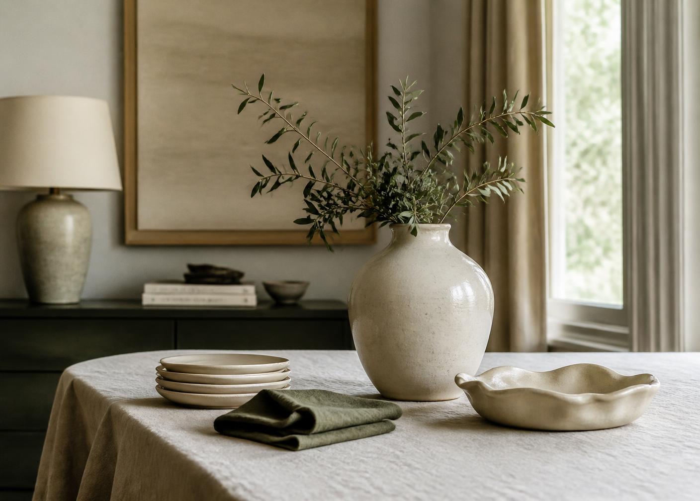 A settled interior: linen, ceramics and soft daylight